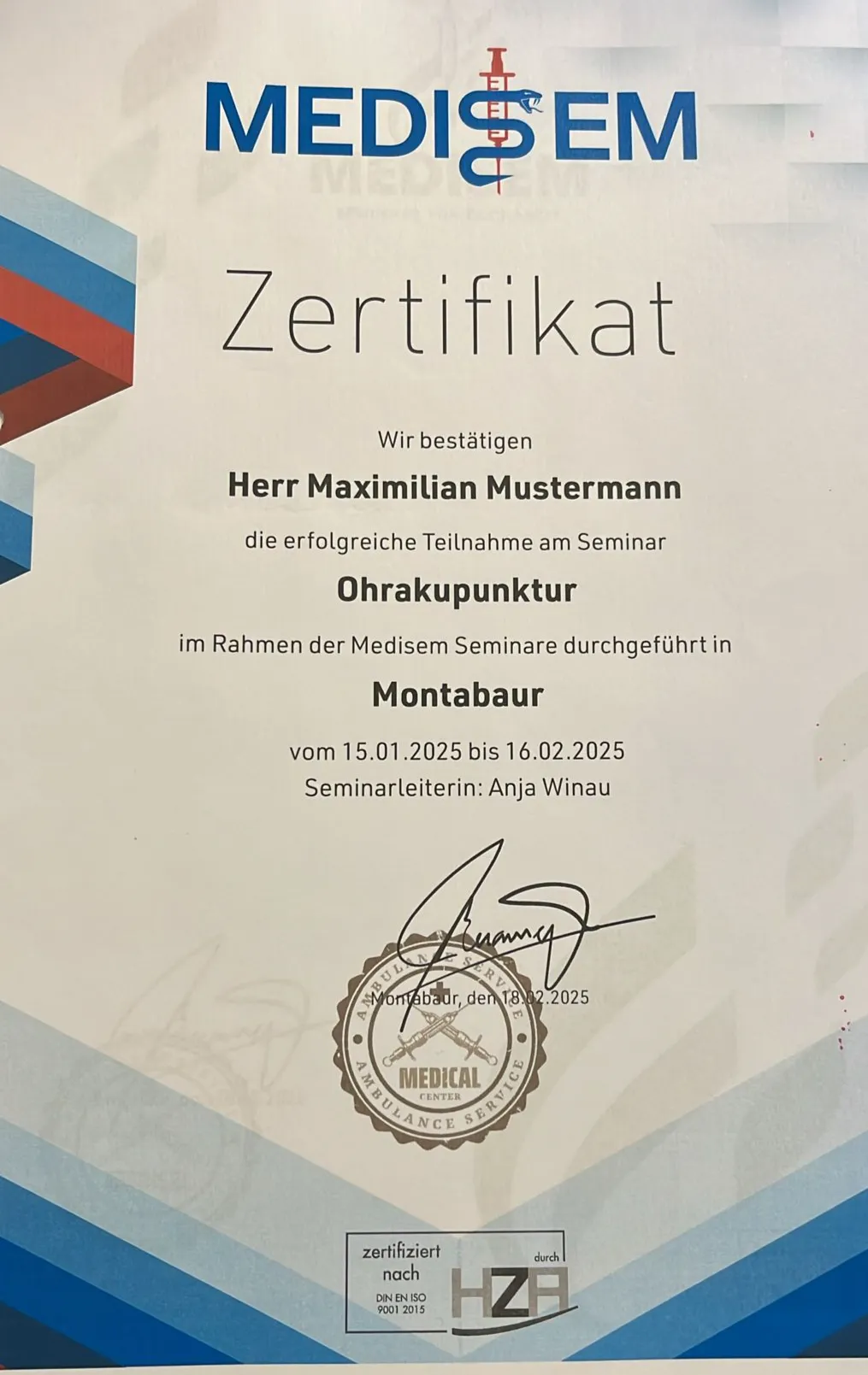 Medisem - Medizinische Seminare - Zertifikat